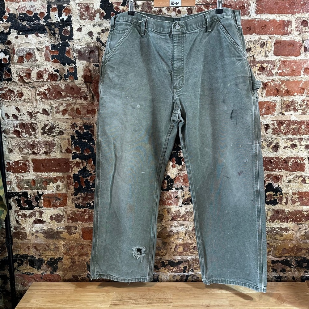 Carhartt B11 MOS Green Washed Duck Canvas Carpenter Workwear Pants Mens 38x30